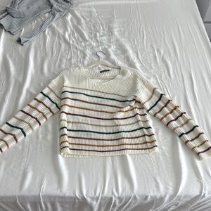 SHEIN Cream and Brown Crew Neck Sweater with Stripes